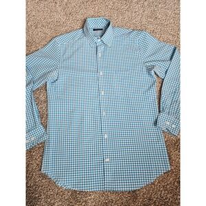 Tailorbyrd Shirt Mens Medium Blue Gingham Check Button Down Polyester Blend